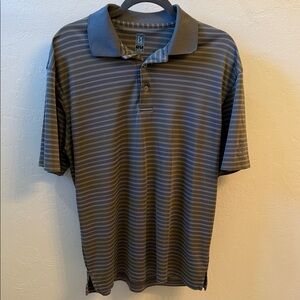 PGA Tour Blue and Gray Striped Polo Shirt